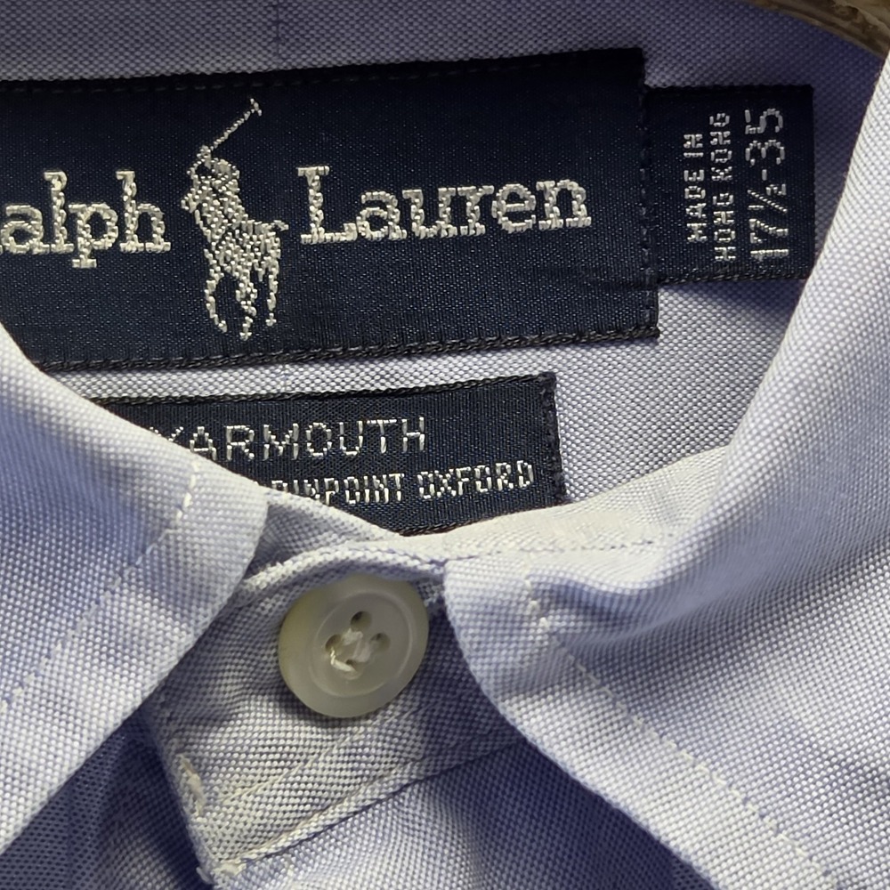 Ralph Lauren Yarmouth Shirt Mens Size 17.5-35 Blue Button Down Oxford Flesh Pony - Picture 4 of 6